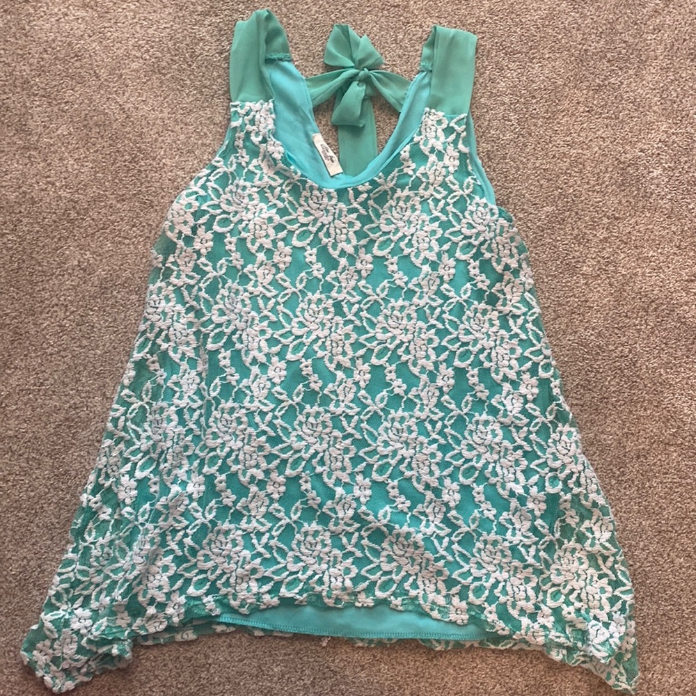 Teal lace tank top